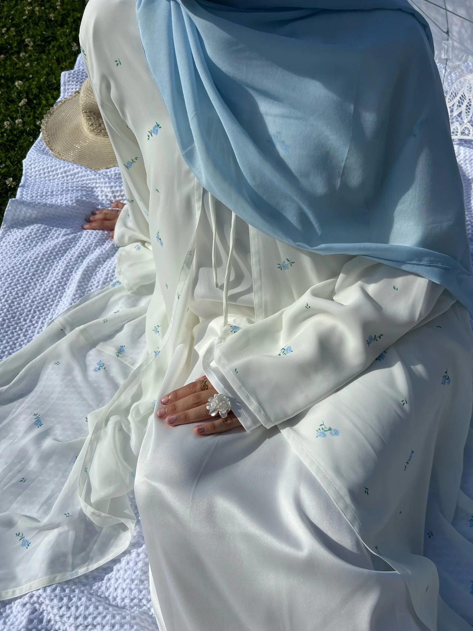 Floral Printed Abaya Set in Blue - Image 2