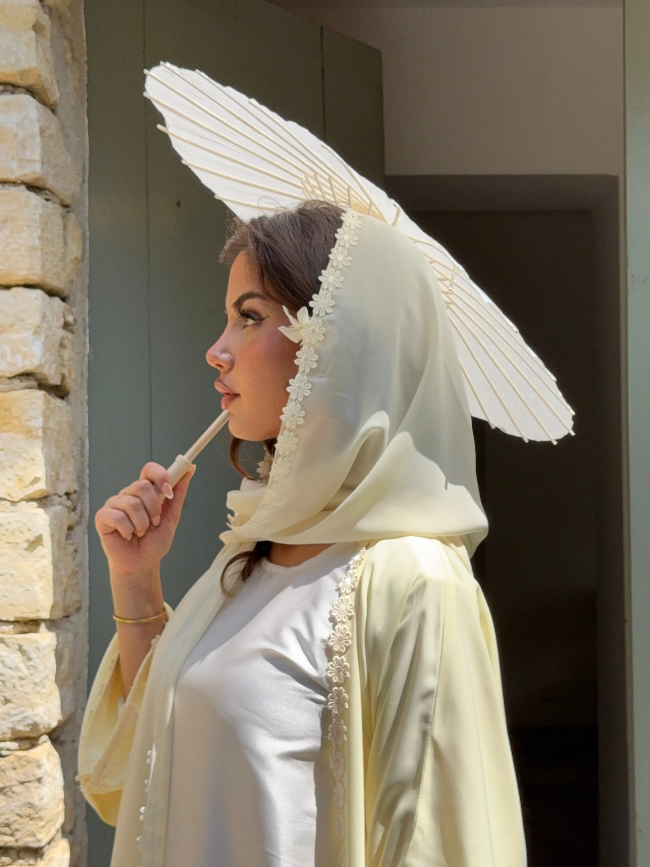 Lace Flower Abaya in Butter - Image 5