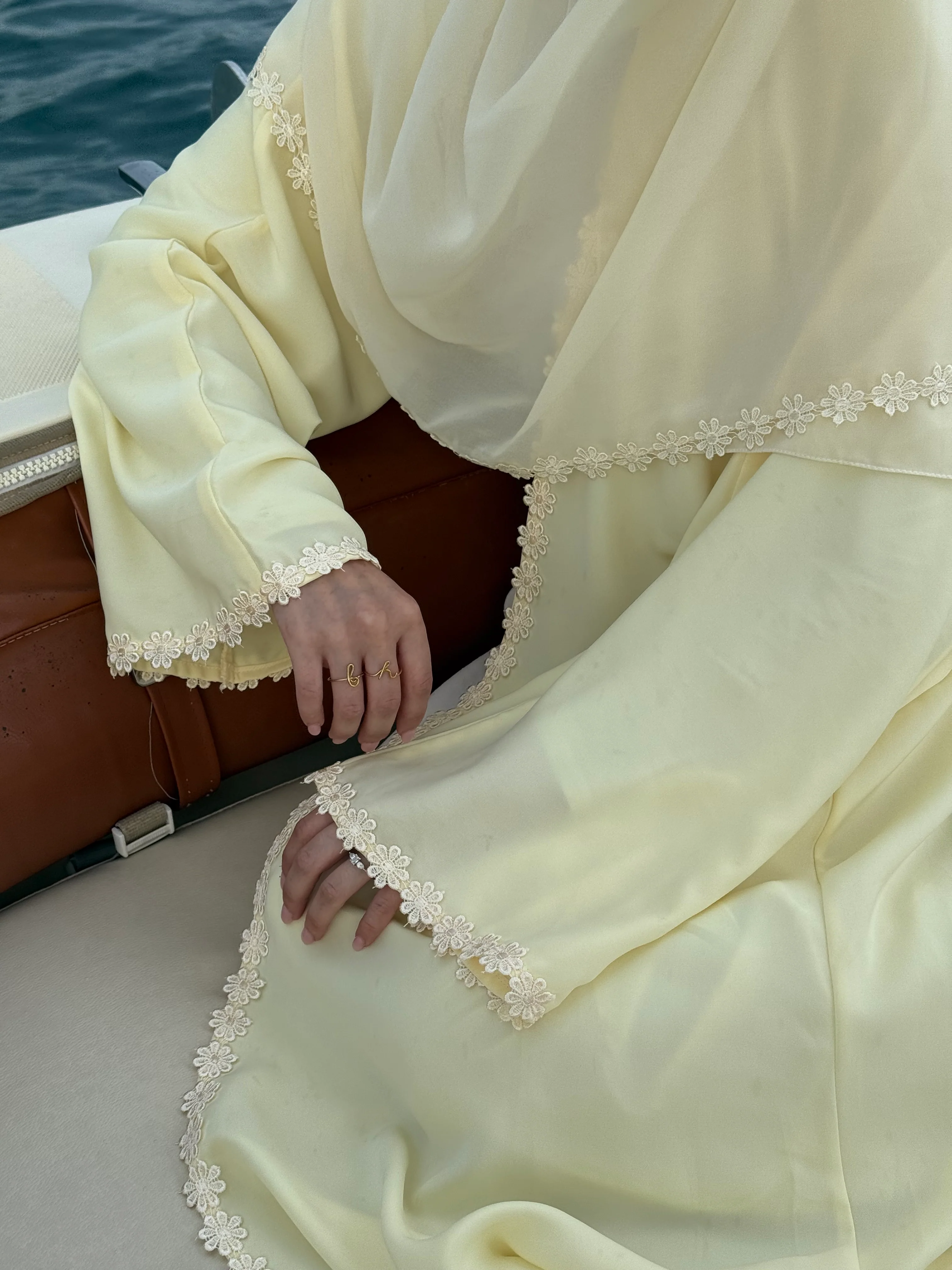 Lace Flower Abaya in Butter - Image 6