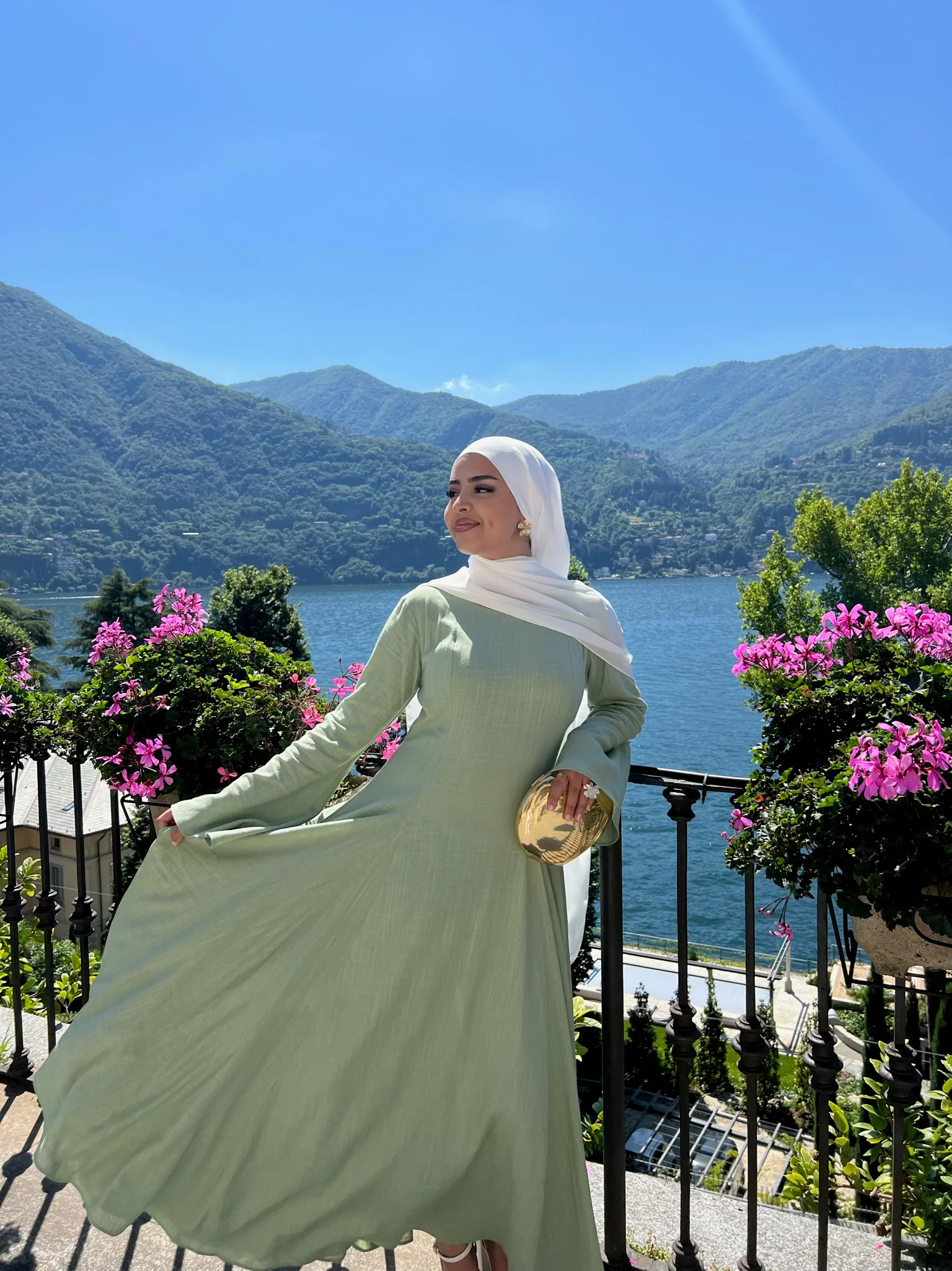 Linen Lace-Up Dress in Sage - Image 6