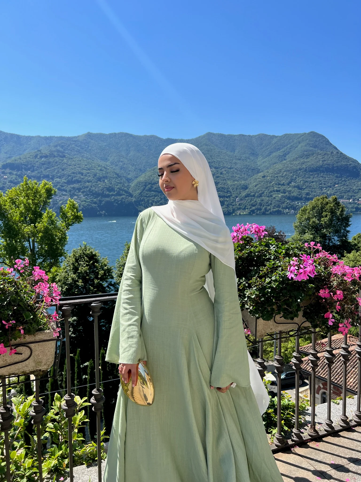 Linen Lace-Up Dress in Sage - Image 7
