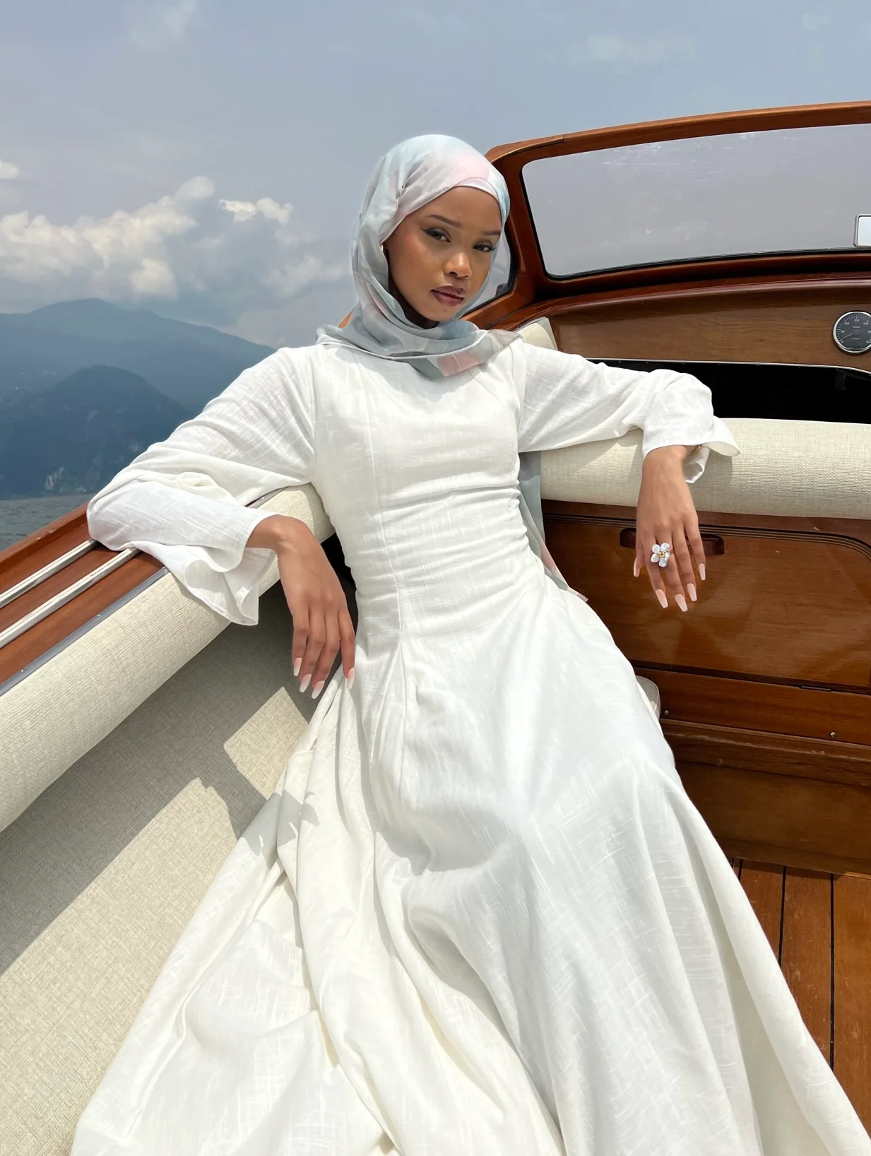 Linen Lace-Up Dress in Off-White - Image 7