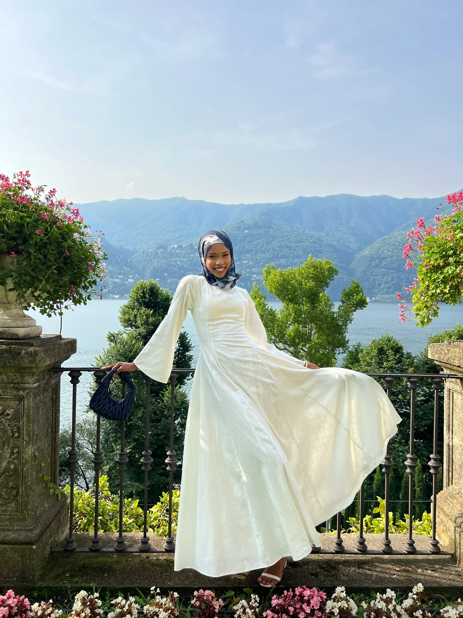 Linen Lace-Up Dress in Off-White - Image 8