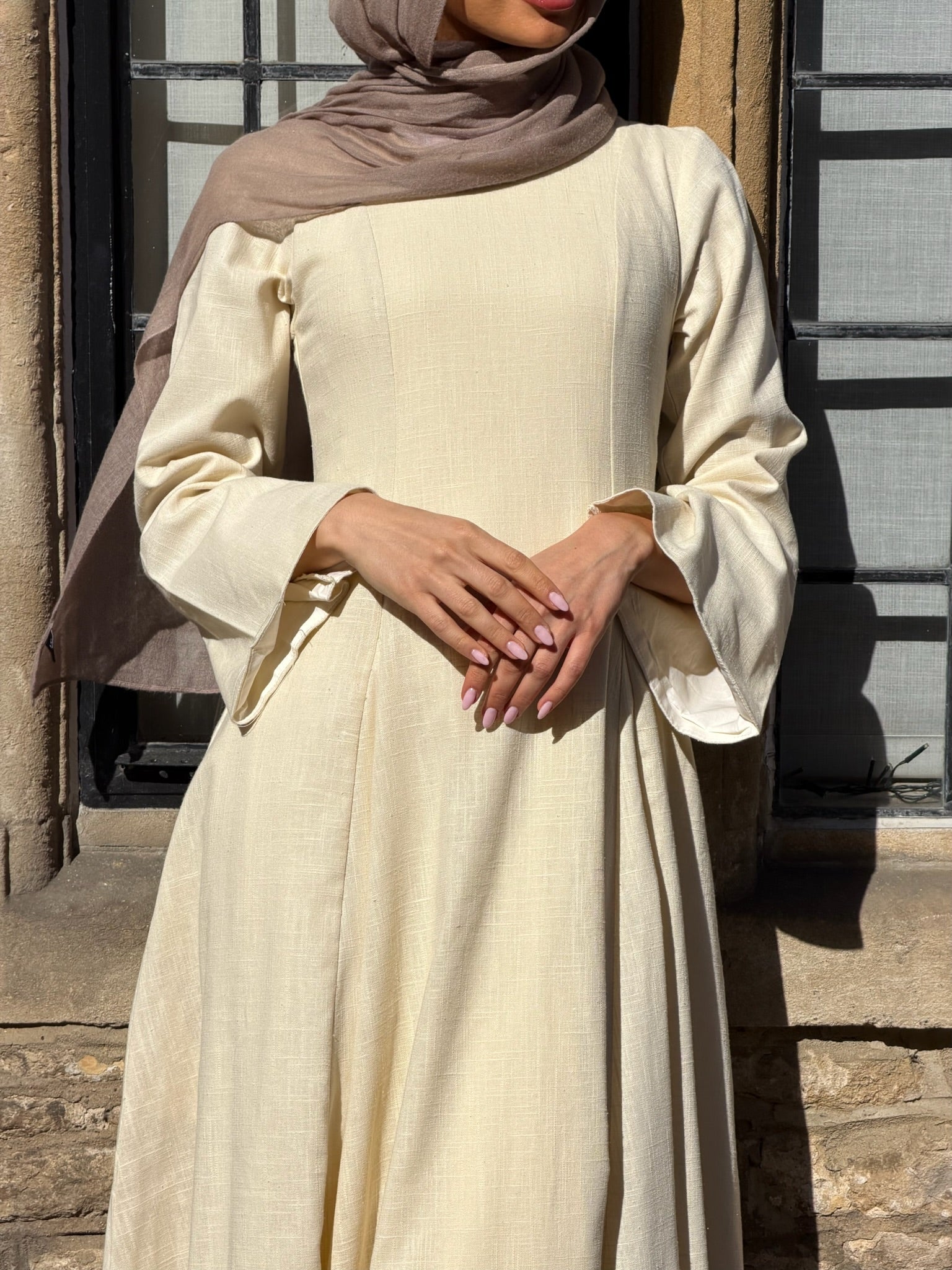 Linen Lace-Up Dress in Lemon - Image 3