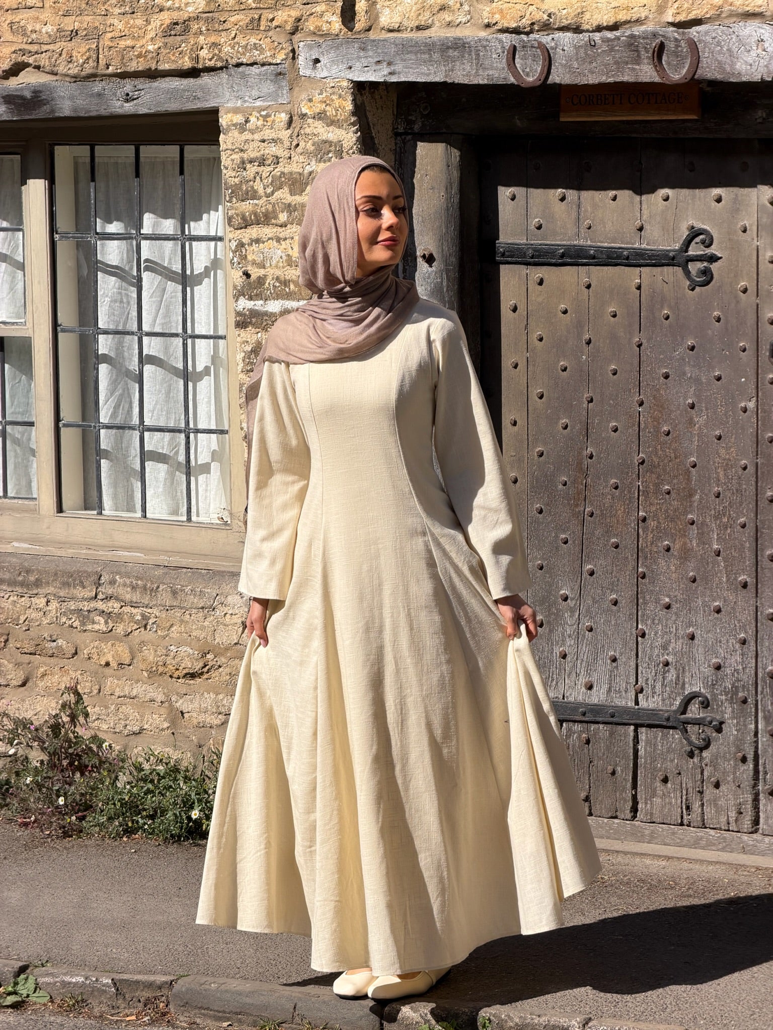 Linen Lace-Up Dress in Lemon - Image 5