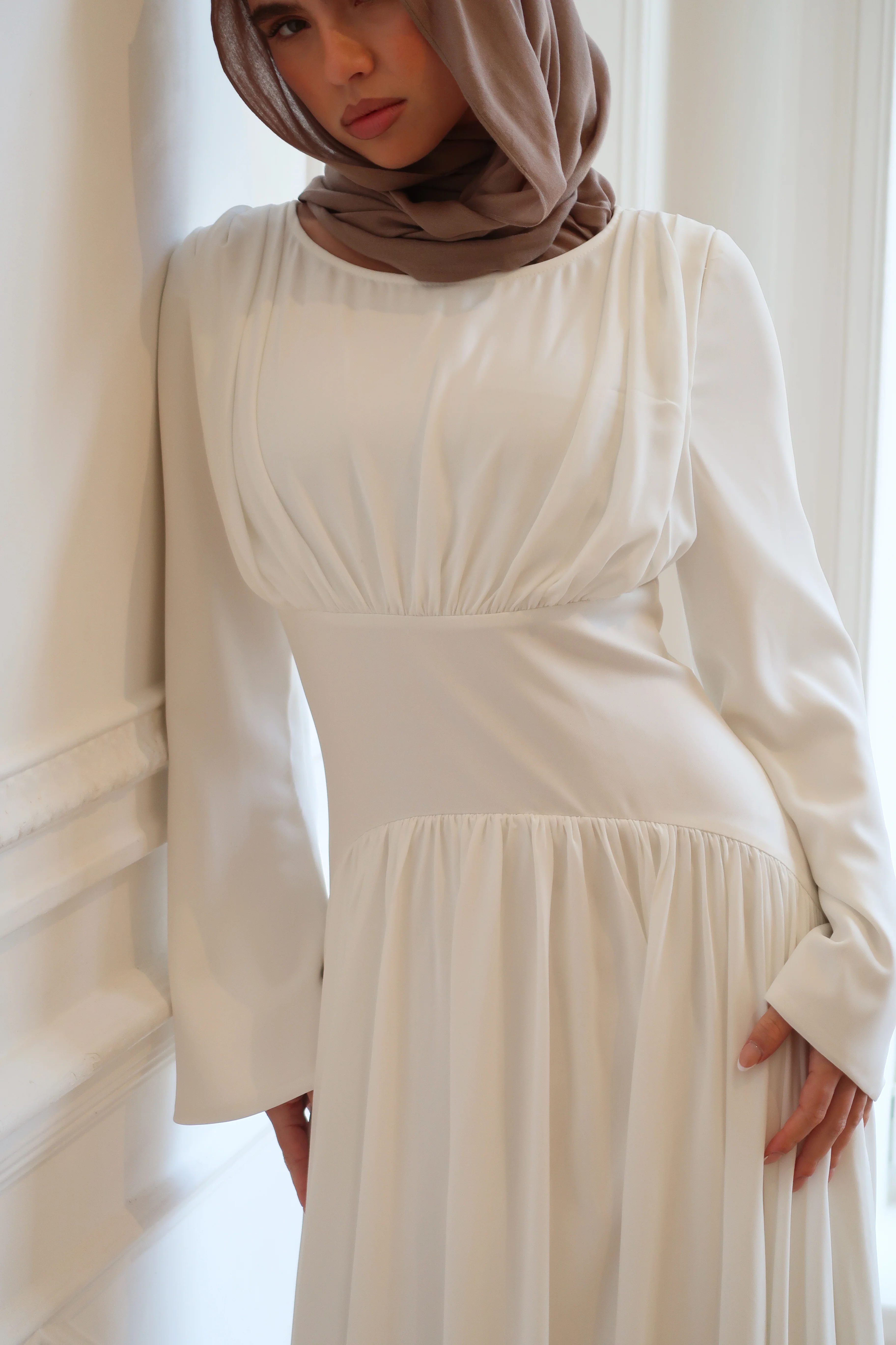 Luna - Ivory Pleated Chiffon Corset Maxi Dress - Image 6
