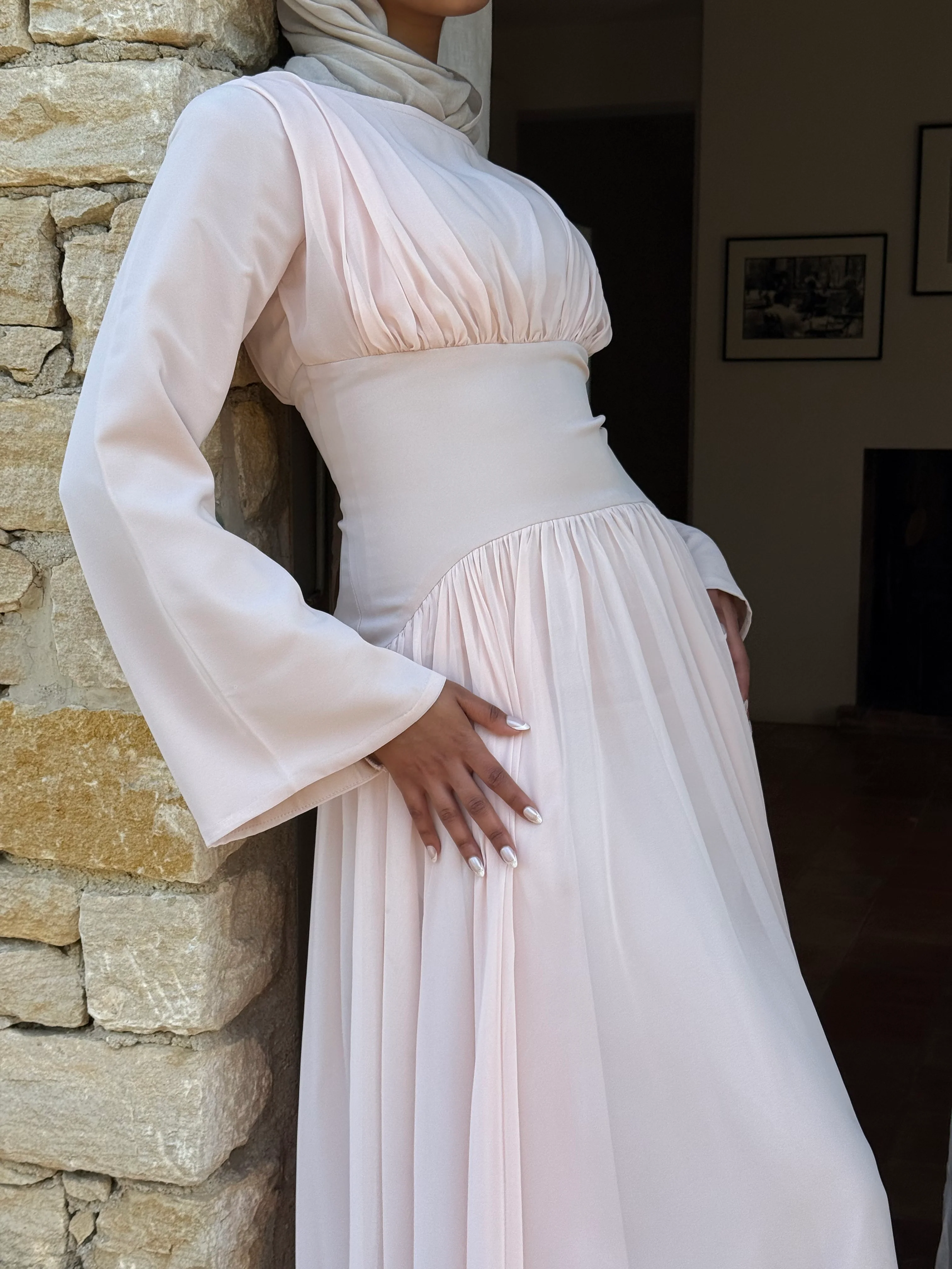 Amirah - Pink Pleated Chiffon Corset Maxi Dress