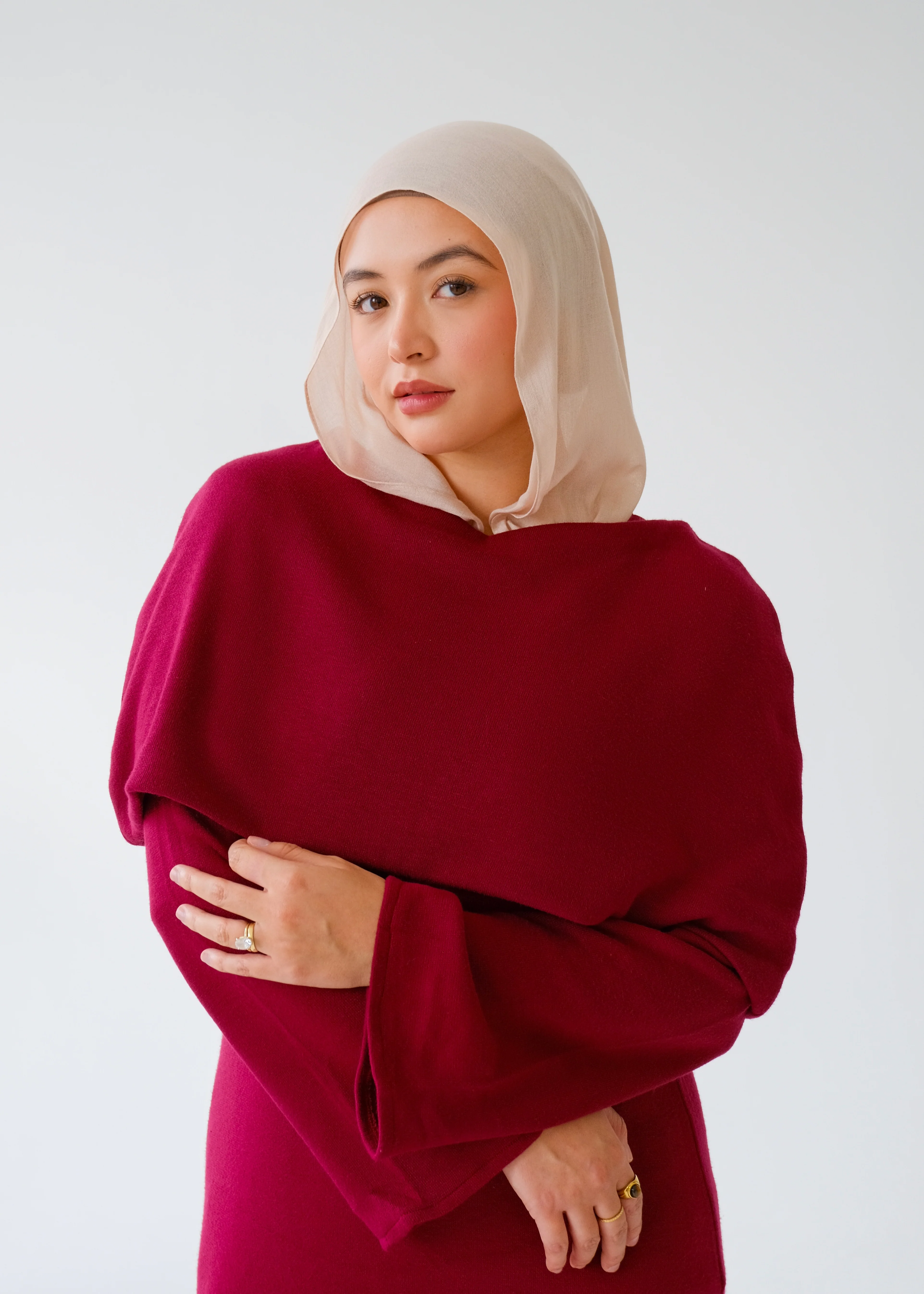 Two-Piece Cape Dress Burgundy - Image 4