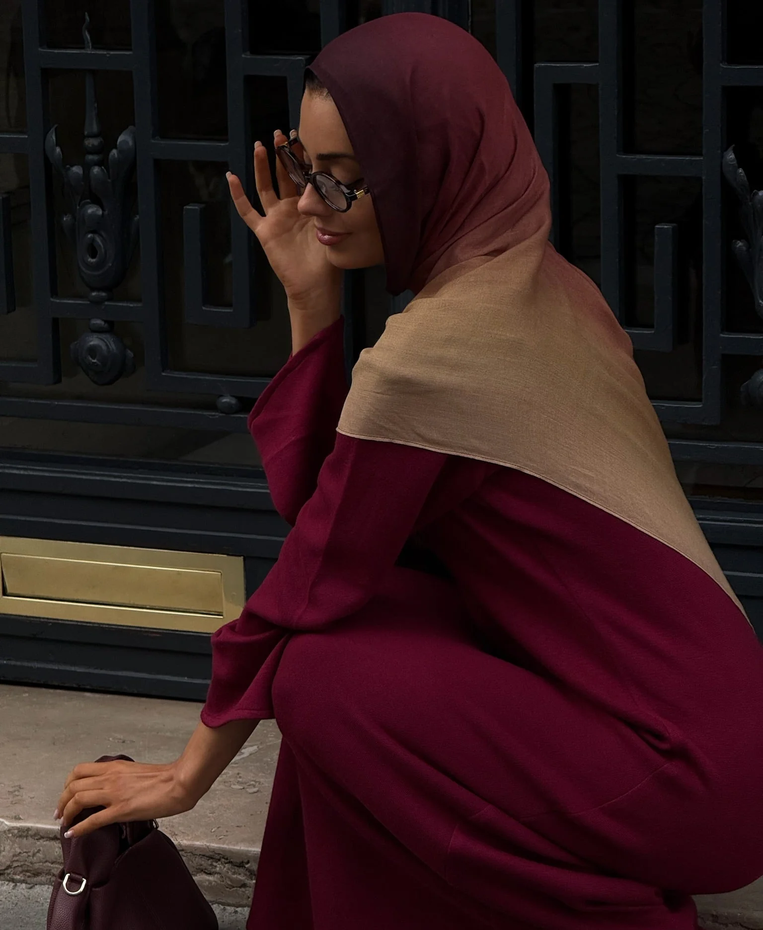 Two-Piece Cape Dress Burgundy - Image 5