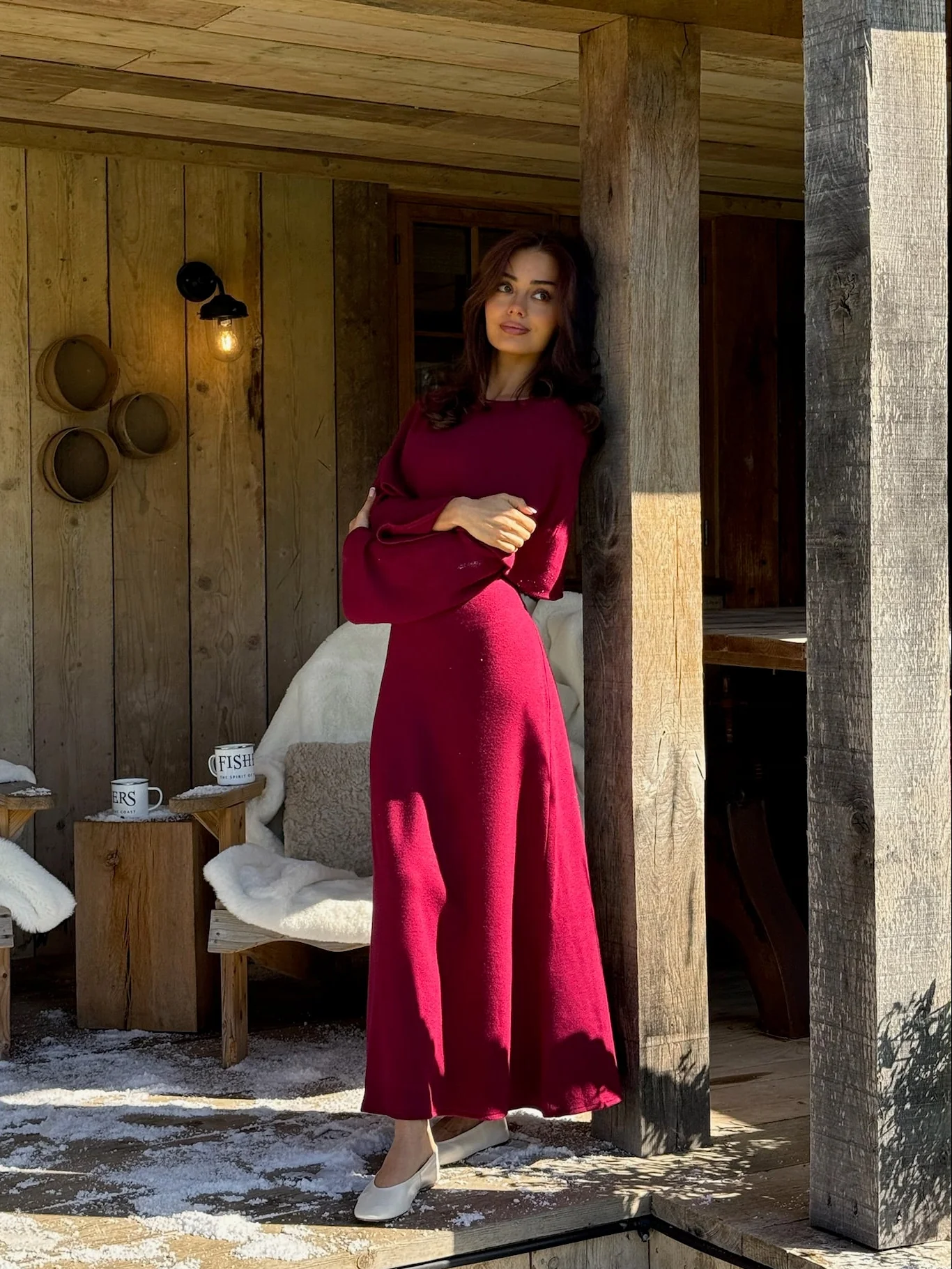 Two-Piece Cape Dress Burgundy - Image 6